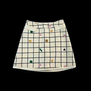 Nishe ASOS Ivory Embroidered Black Windowpane Mini Skirt Size 4
